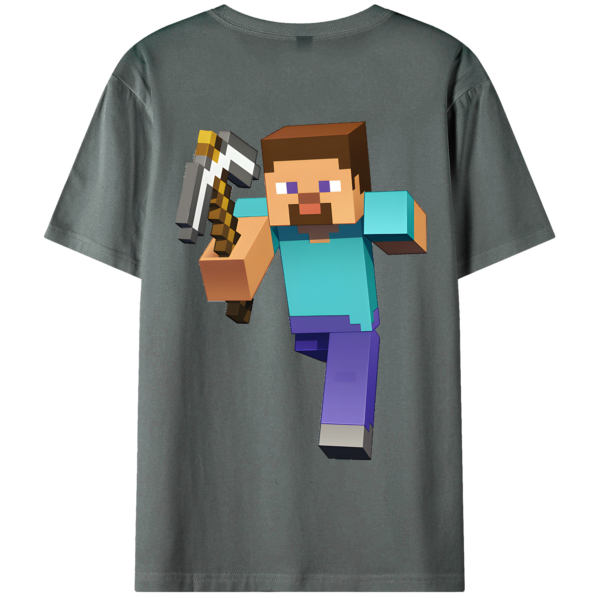 （画像用） マインクラフト ブロックの世界 Minecraft MC Block world 綿100％ メンズ半袖Tシャツ（バックプリント） 通気性